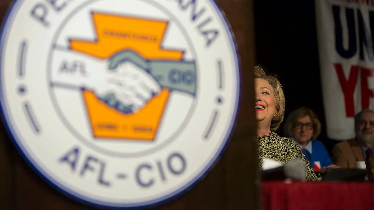Democratic presidential candidate Hillary Clinton attends the Pennsylvania AFL-CIO's convention on April 6, 2016, in Philadelphia.
