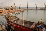 A cargo ship is loaded with grain&nbsp;at a grain terminal&nbsp;in Mariupol, Ukraine, on&nbsp;Jan. 13.&nbsp;