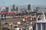 The Port of Long Beach in Long Beach, California, U.S., on Tuesday, Jan. 11, 2022. Transportation Secretary Buttigieg visited the ports of Los Angeles and Long Beach Tuesday in order to meet with local leaders about the ongoing supply chain crisis.
