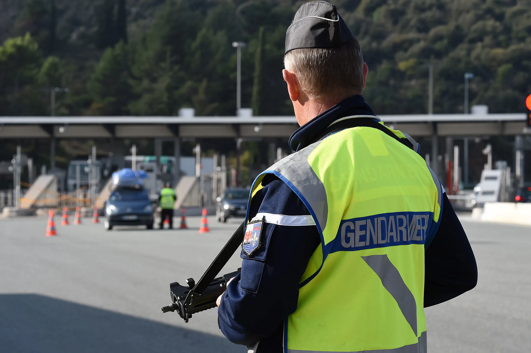 A French police officer patrols at the French-Italian border on Nov. 14.
