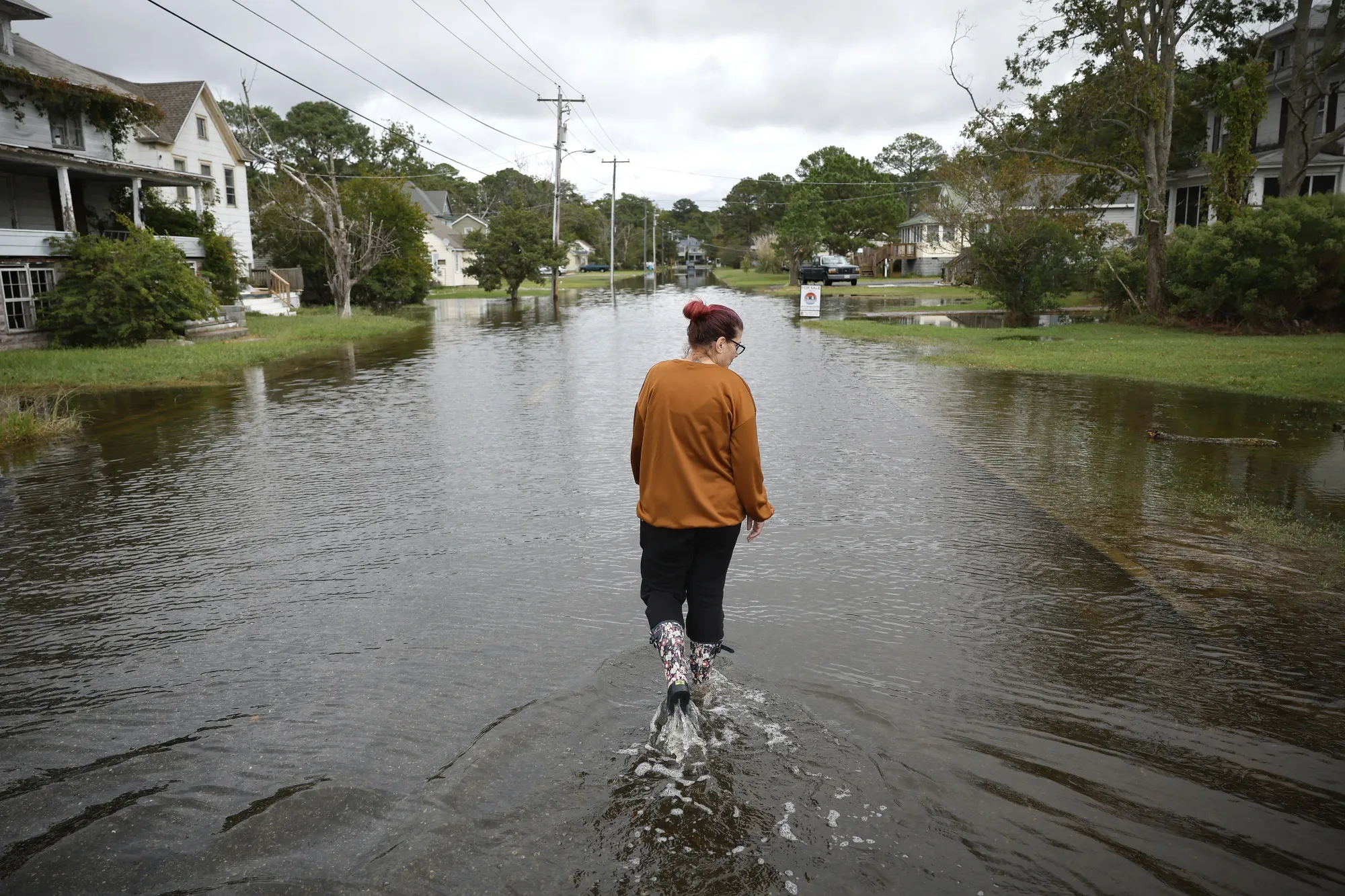 Flooding in Crisfield, Maryland, in the wake of Hurricane Ophelia in 2023. Waterfront towns on the Eastern Shore are among the most imperiled by rising sea levels. 