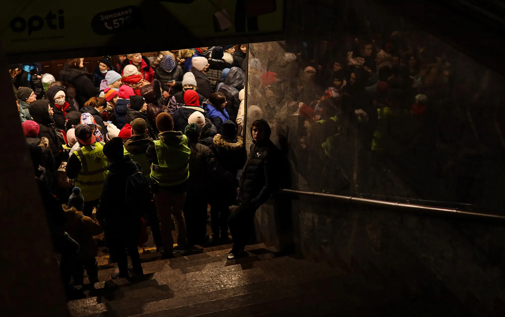 Displaced Ukrainians&nbsp;wait at an underpass at the Lviv-Holovnyi railway station in Lviv, Ukraine, on March 3.