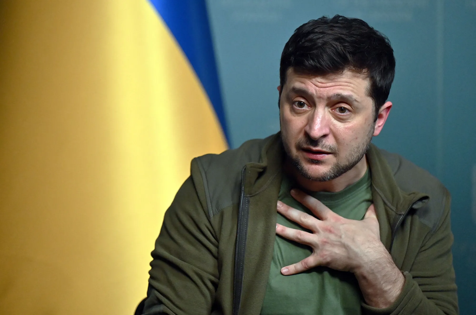 Volodymyr Zelenskiy&nbsp;speaks&nbsp;in Kyiv on March 3.