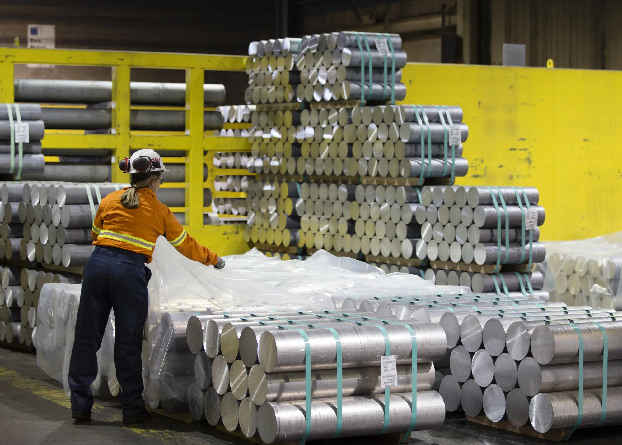 Aluminum billets at a Rio Tinto facility in Saguenay, Quebec,&nbsp; in 2018.