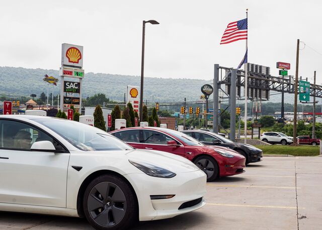Three Teslas at a Sheetz charging station in Pennsylvania