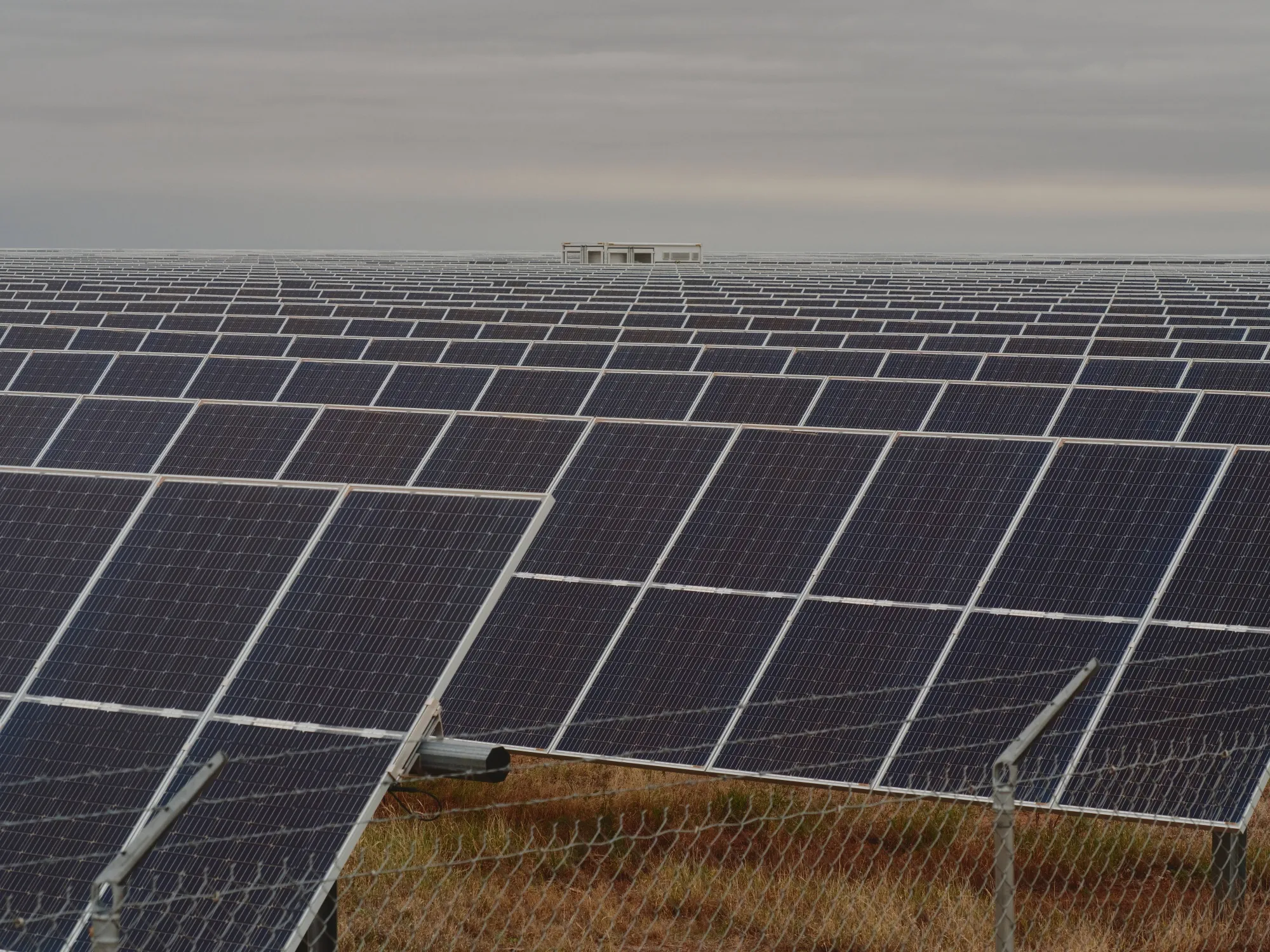 Photovoltaic solar panels at a solar plant near McCamey, Texas.