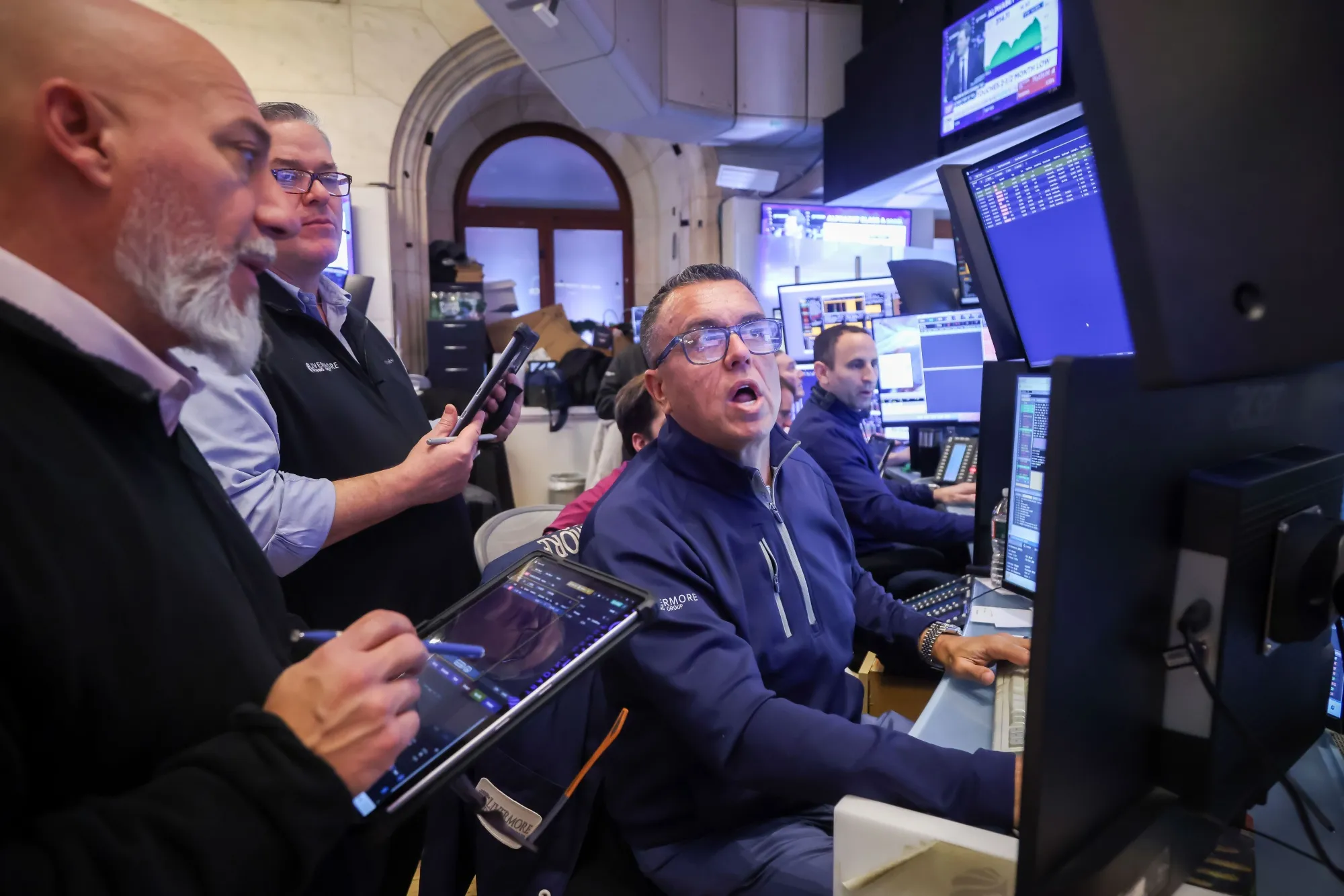Traders work on the floor of the New York Stock Exchange, Feb. 6.