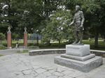 Joshua Chamberlain statue at the entrance to the Bowdoin campus in Brunswick, Maine. 
