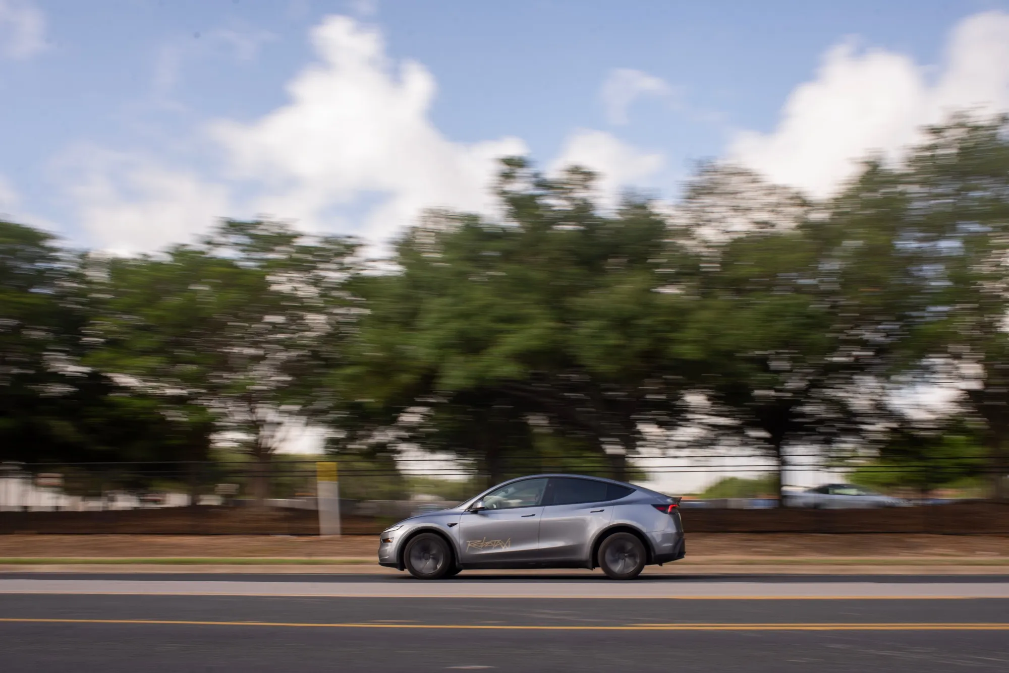 A vehicle Tesla is using for robotaxi testing on Oltorf Street in Austin.