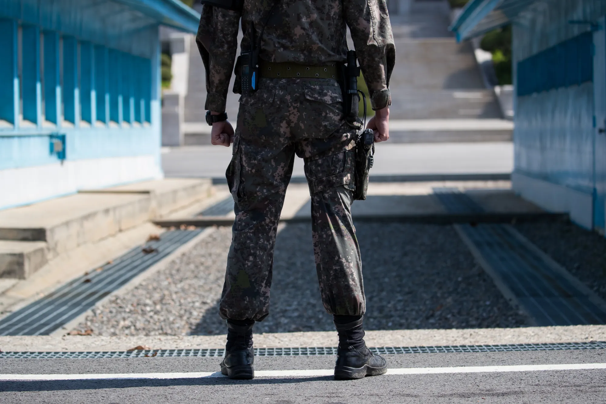A South Korean stands guard at the truce village of Panmunjom.