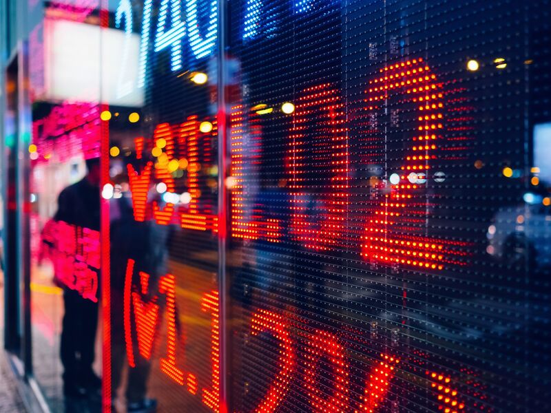 RF markets red stocks market display screen