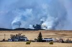 The Calf Canyon Fire burns north of Las Vegas near the San Miguel and Mora County line Monday April 25, 2022. (Eddie Moore//The Albuquerque Journal via AP)
