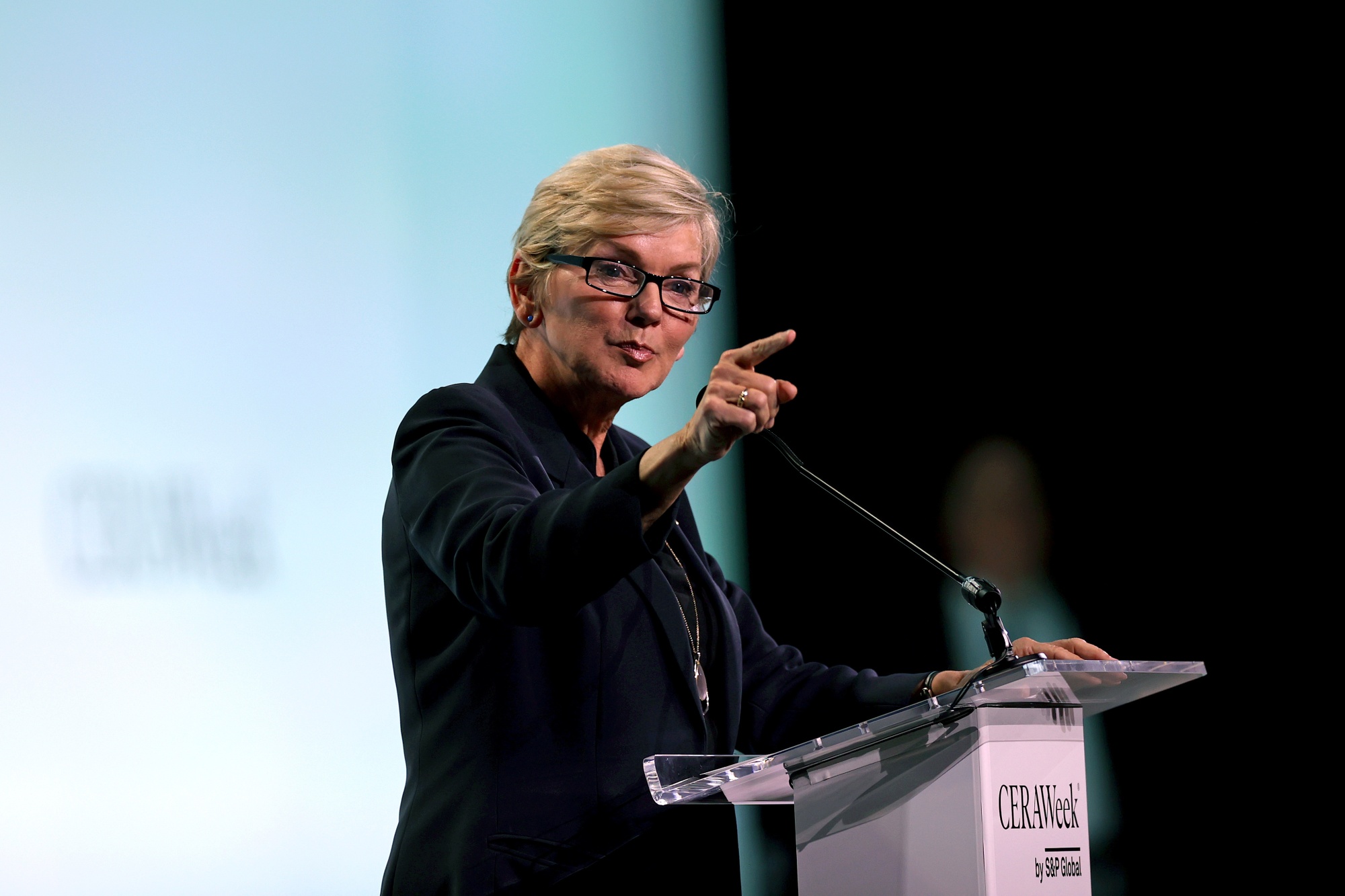 Jennifer Granholm, US energy secretary, speaks during the 2024 CERAWeek by S&amp;P Global conference in Houston, Texas, US, on Monday, March 18, 2024. More than 7,000 people are headed to Houston to attend the conference with a key question in mind: How to meet increasing demand for power amid the transition to clean energy. Photographer: Aaron M. Sprecher&#x2F;Bloomberg