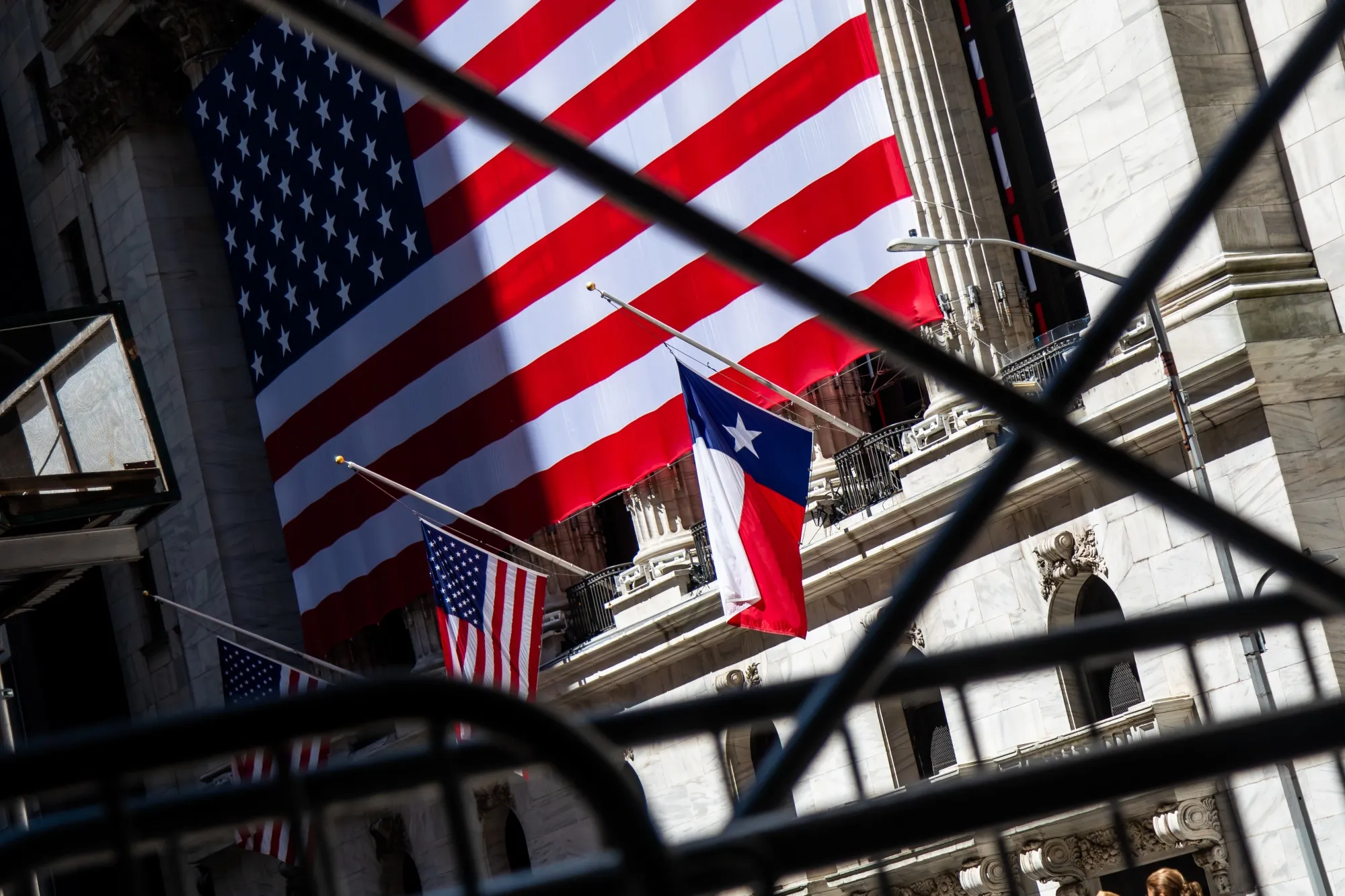 The Texas state flag outside the New York Stock Exchange.