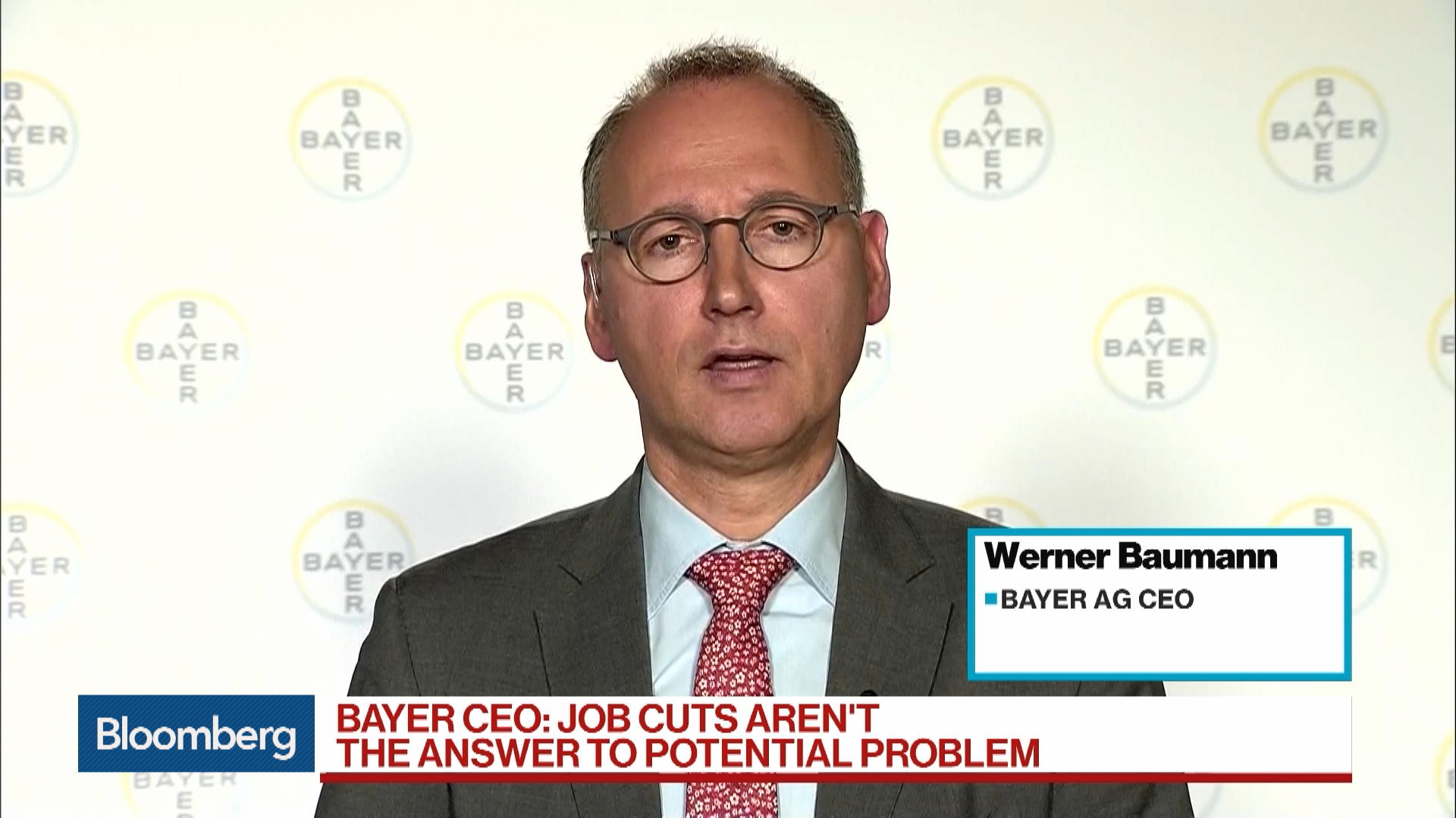 Watch Bayer CEO Doesn’t See Job Cuts as Answer to a Potential Problem
