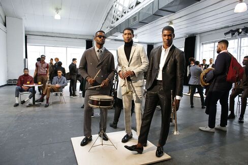 Musically inclined (or just appearing to be so) models at the David Hart show on day one of NYFW: Men's.