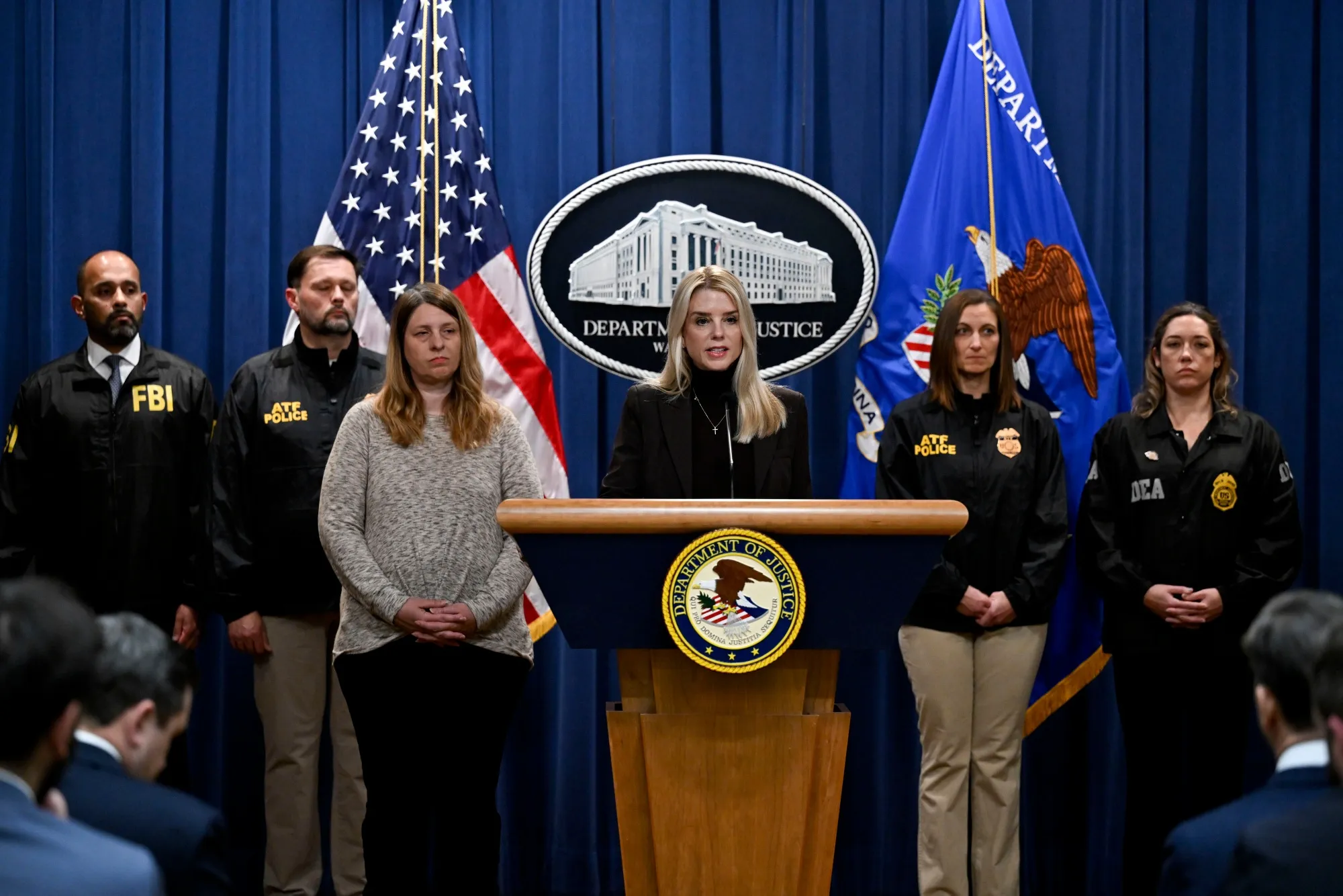 Pam Bondi&nbsp;at the Department of Justice on&nbsp;Feb. 12.