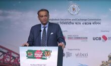 Saifuzzaman Chowdhury at an event titled 'The Rise of Bengal Tiger: Trade and Investment Potentials in Bangladesh' in Manchester, UK, on Nov. 8, 2021.