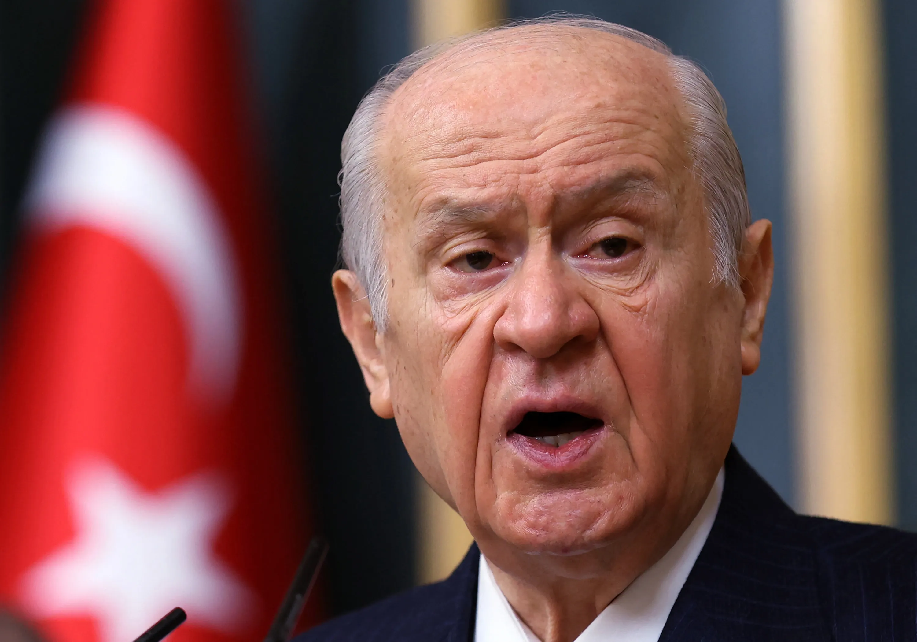 Turkey’s&nbsp;Nationalist Movement Party (MHP) Leader Devlet Bahceli speaks during his party's meeting&nbsp;in Ankara, Turkey, on Feb. 15.&nbsp;