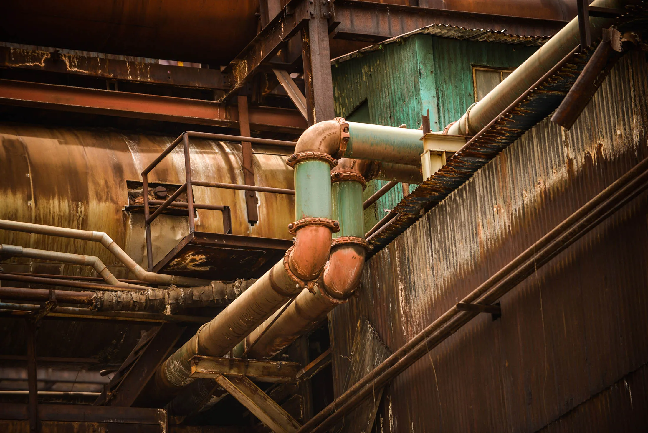 Pipes run through the Doe Run Peru refinery in La Oroya, Peru, on Wednesday, March 20, 2013. Located high in the Andes Mountains of Peru, Doe Run Peru is a refinery that produces lead and zinc marketed for its purity, but the plant's home town of La Oroya suffers from the constant contamination of life-altering lead poisoning.
