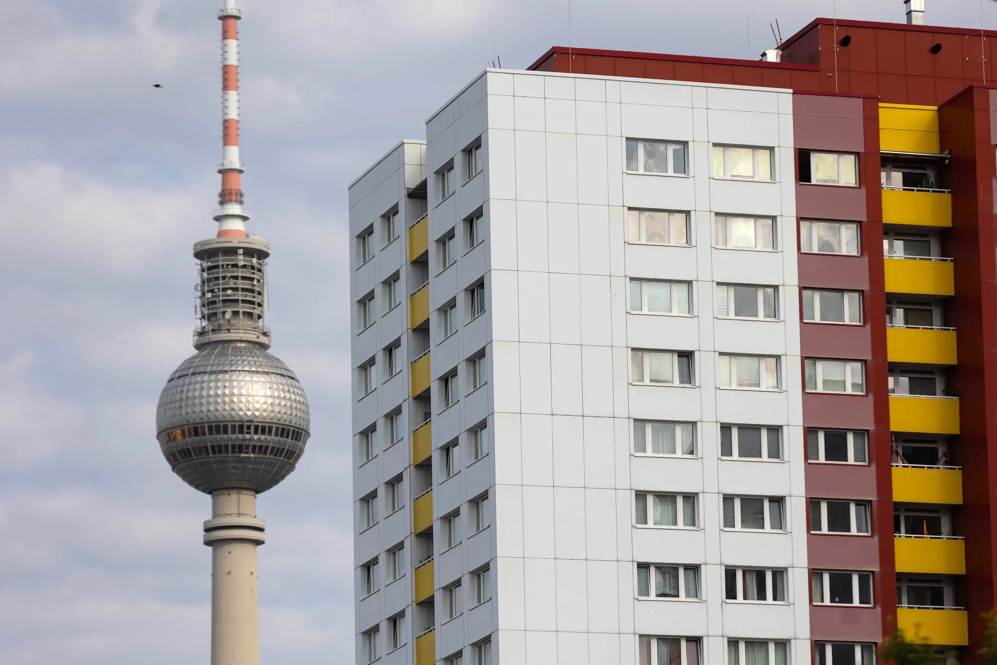 An apartment building near the the Fernsehturm tower in central Berlin.