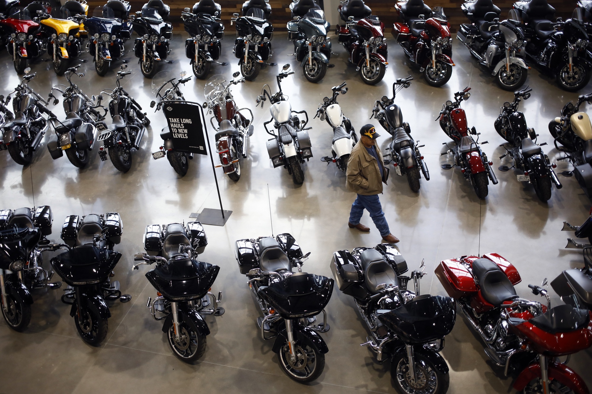 Motorcycles at a Harley-Davidson dealership in Louisville, Kentucky.