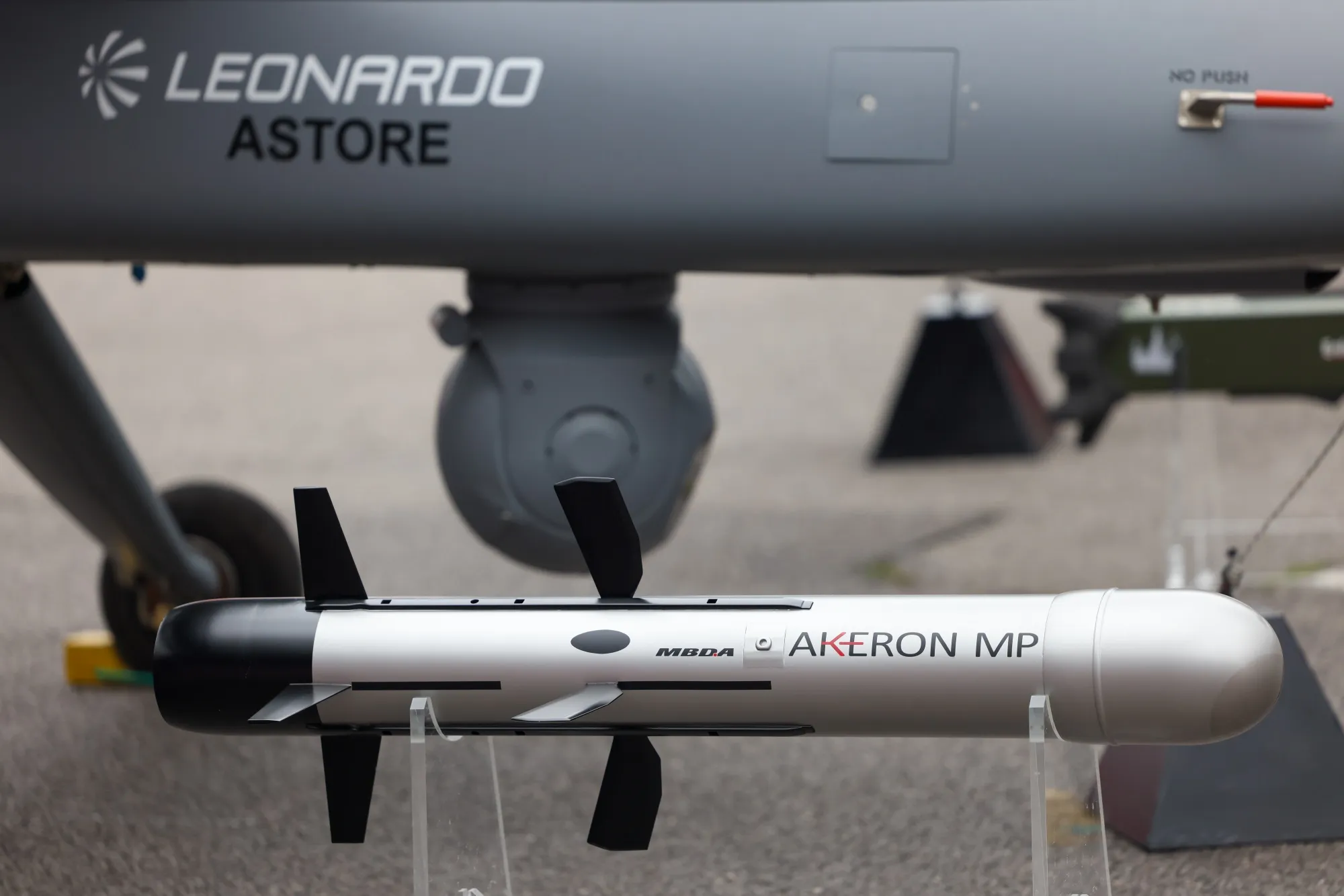 An Akeron MP anti-tank guided missile system on a&nbsp;Leonardo SpA aircraft.&nbsp;