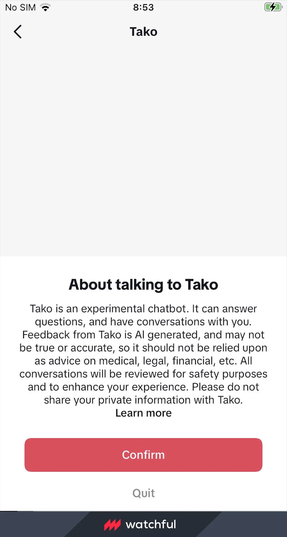 Captura de pantalla de la función Tako.