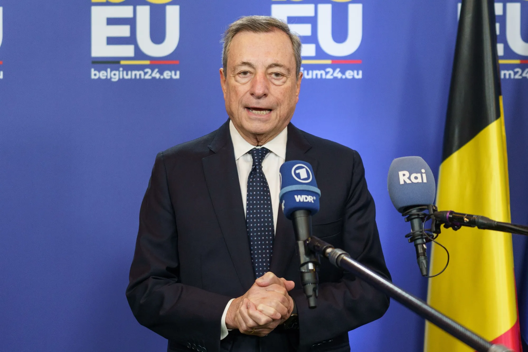 Mario Draghi at a&nbsp;meeting of European Union&nbsp;economic and financial affairs ministers in Ghent,&nbsp;Feb. 24.