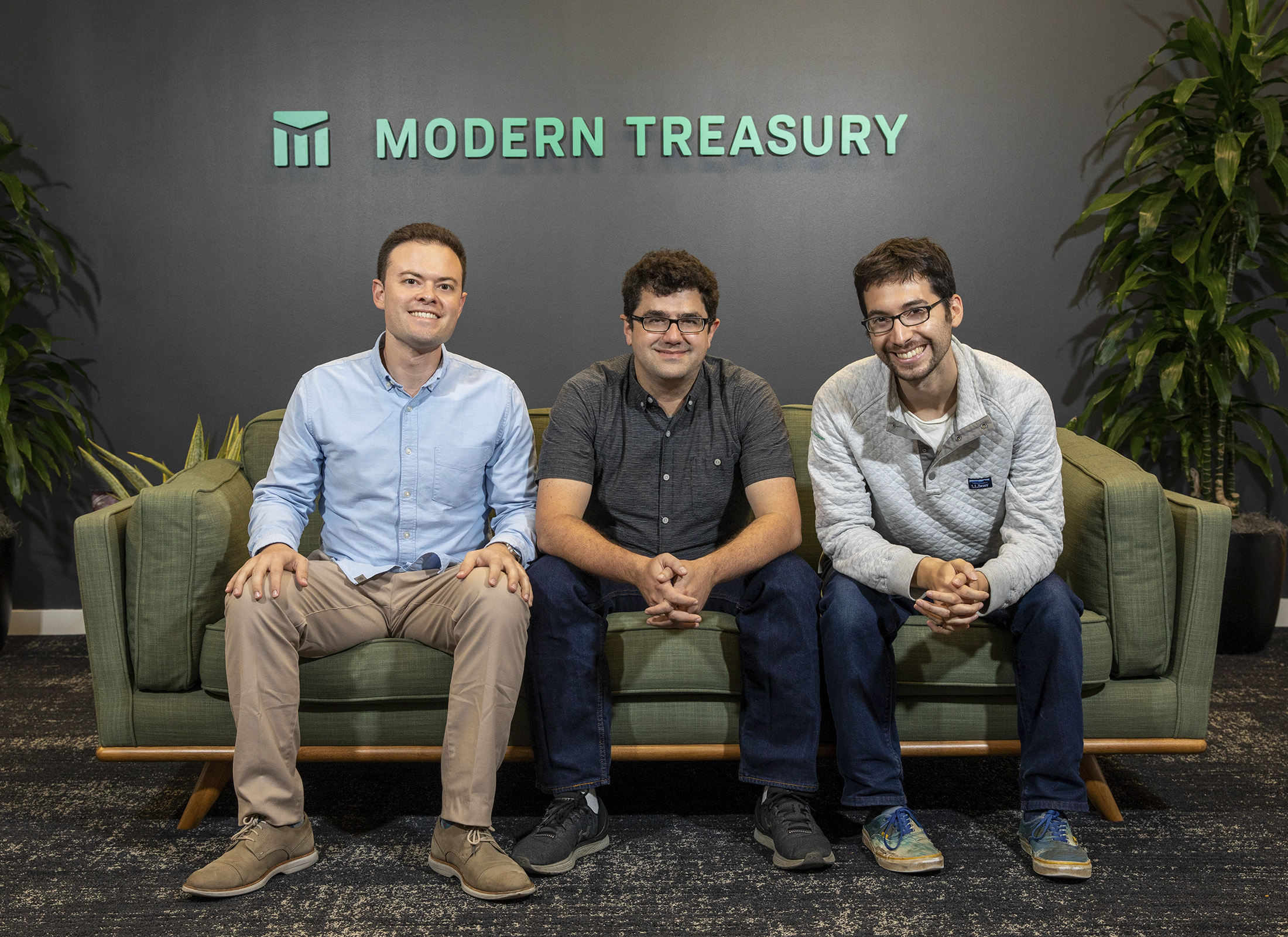 Modern Treasury executives Matt Marcus, chief product officer and co-founder, from left, Dimitri Dadiomov, chief executive officer and co-founder, and Sam Aarons, chief technology officer and co-founder.