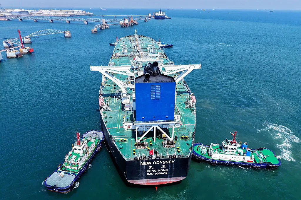 An oil tanker arrives at the port in Qingdao, in China's eastern Shandong province.