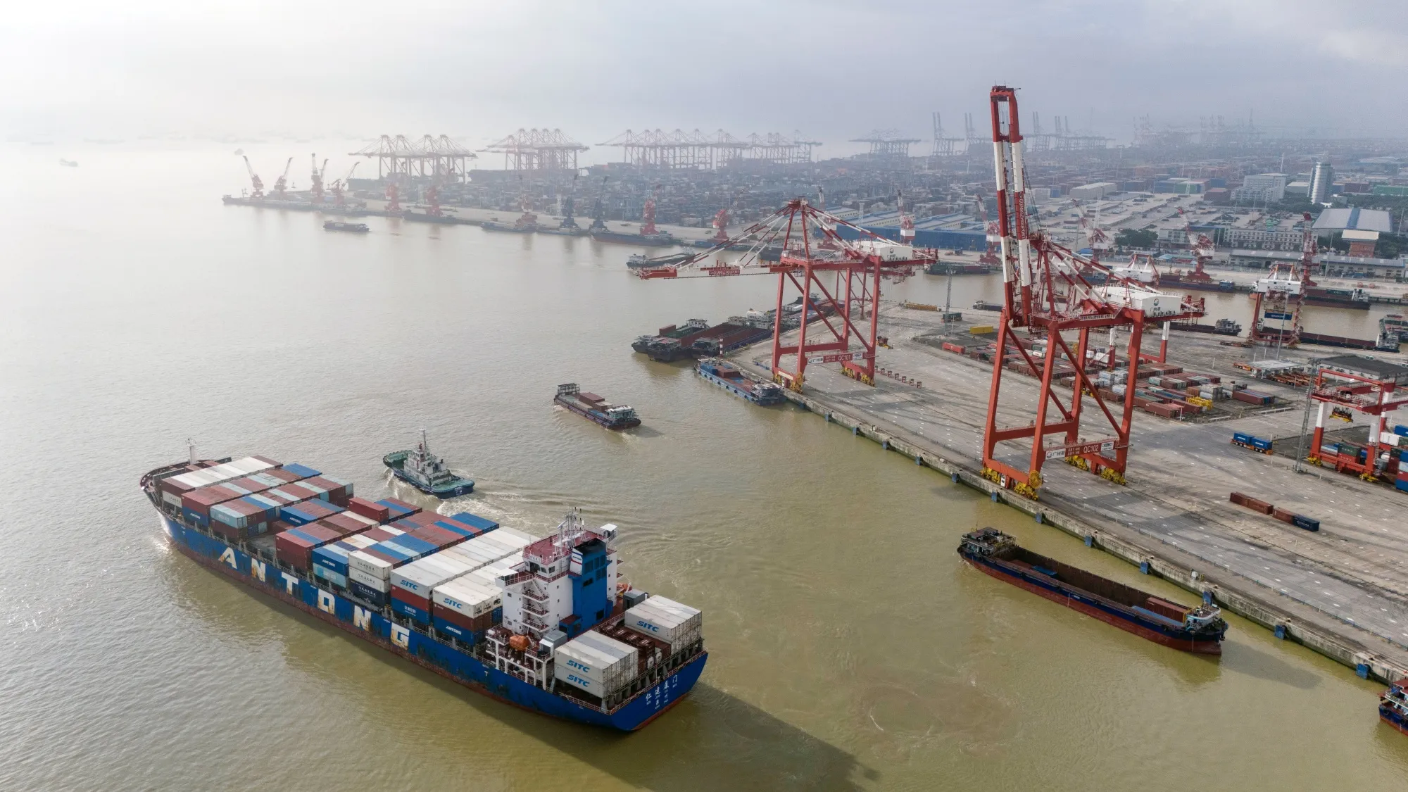 A container ship at the Port of Nansha in Guangzhou, China.