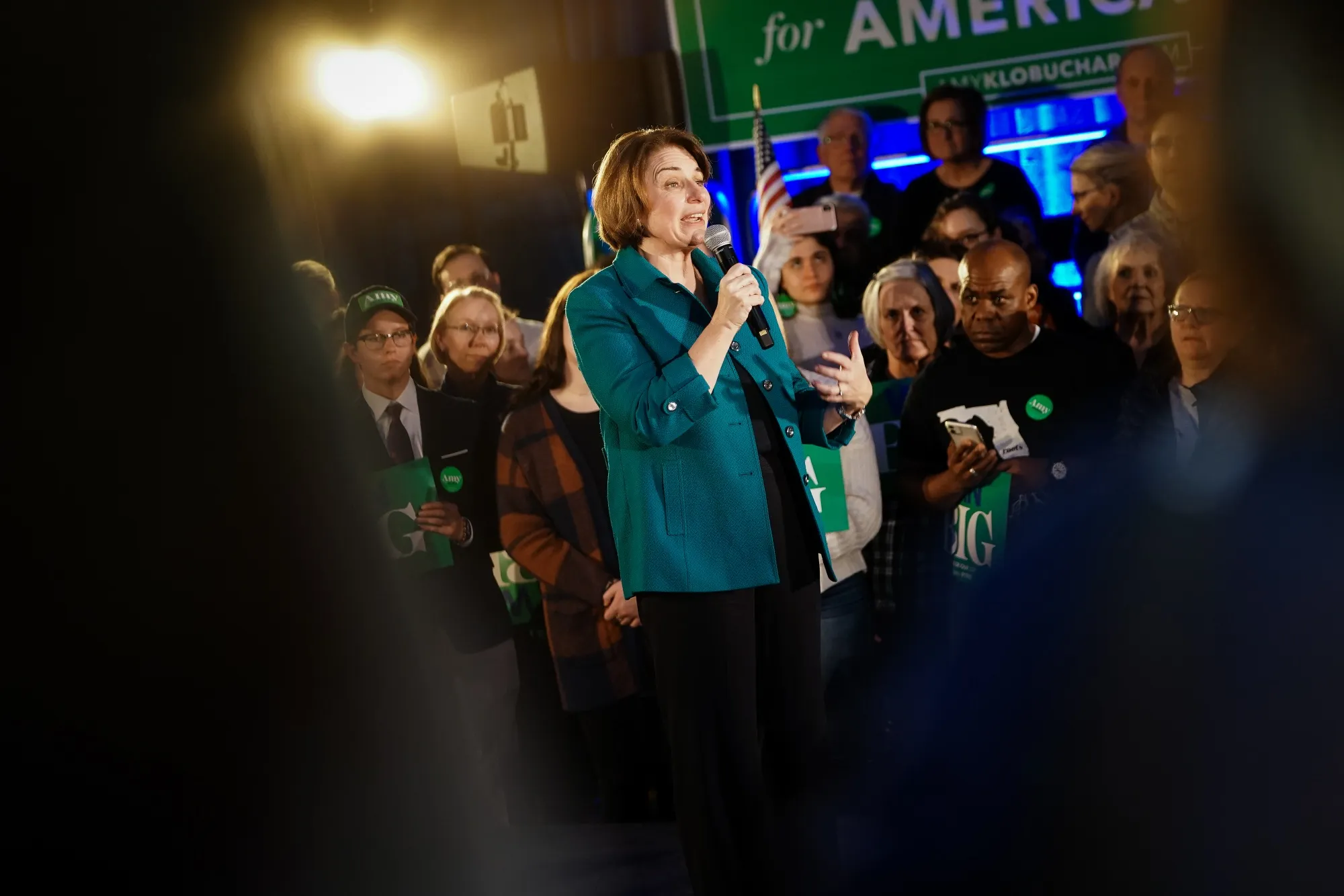 Senator Amy Klobuchar speaks during a campaign event in Des Moines, Iowa on Feb. 1.
