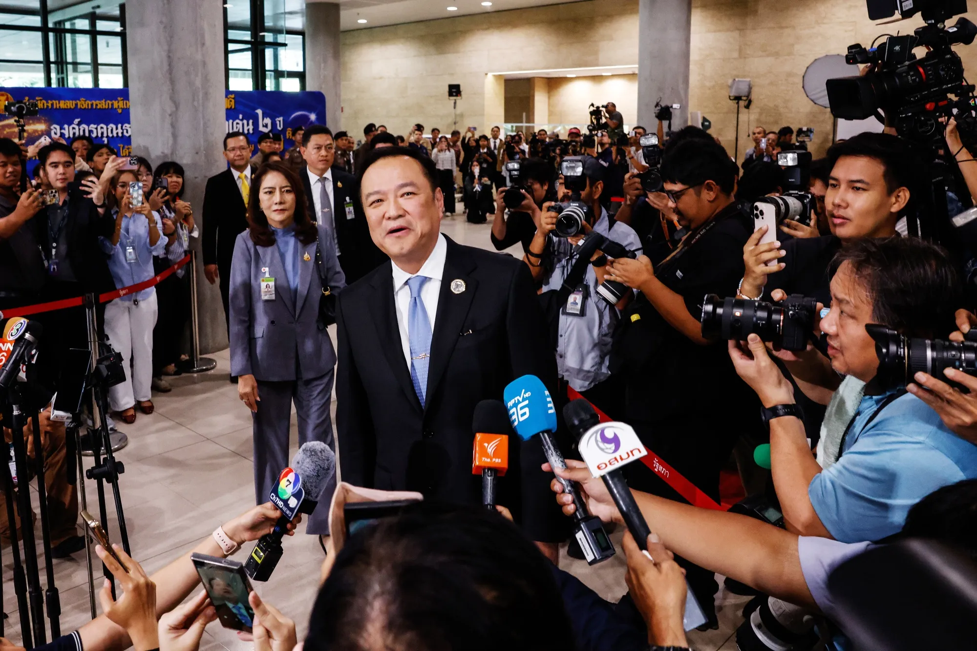 Anutin Charnvirakul arrives at parliament in Bangkok on Sept. 5.