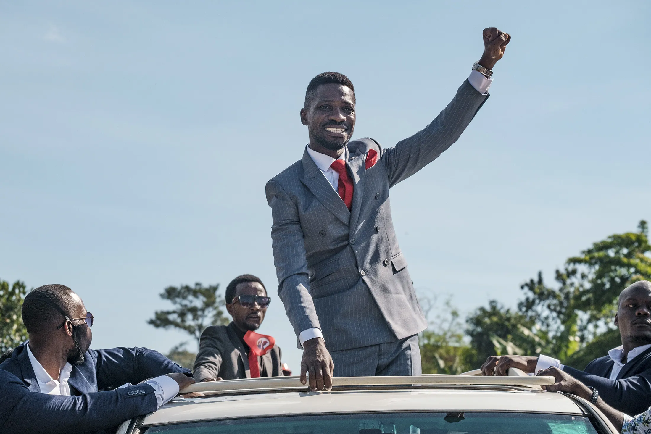 Bobi Wine greets supporters in Kampala, Uganda, last year.&nbsp;