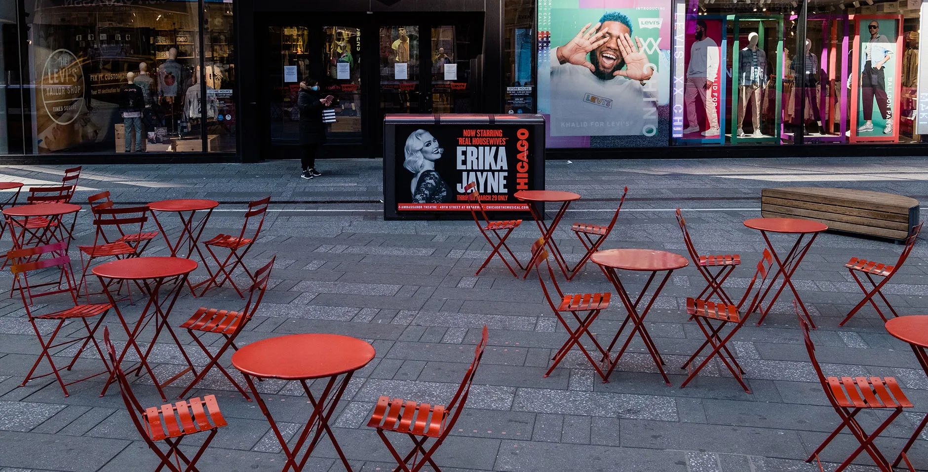 Stores stand closed as a precaution due to the cornavirus pandemic in the Times Square neighborhood of New York on March 16.