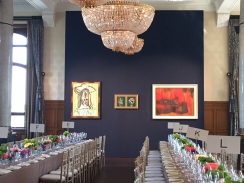 Paintings by Picasso, Francis Bacon and Yves Klein decorate the room at Les Trois Rois where Christie’s invited clients to dinner. Photographer: Katya Kazakina/Bloomberg