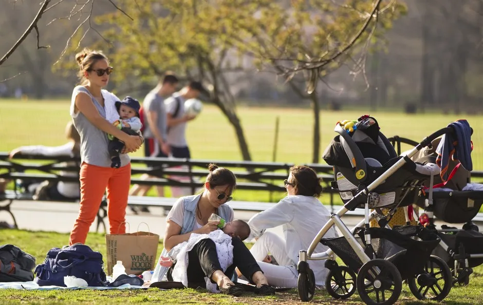 Mothers and babies in New York's Central Park
