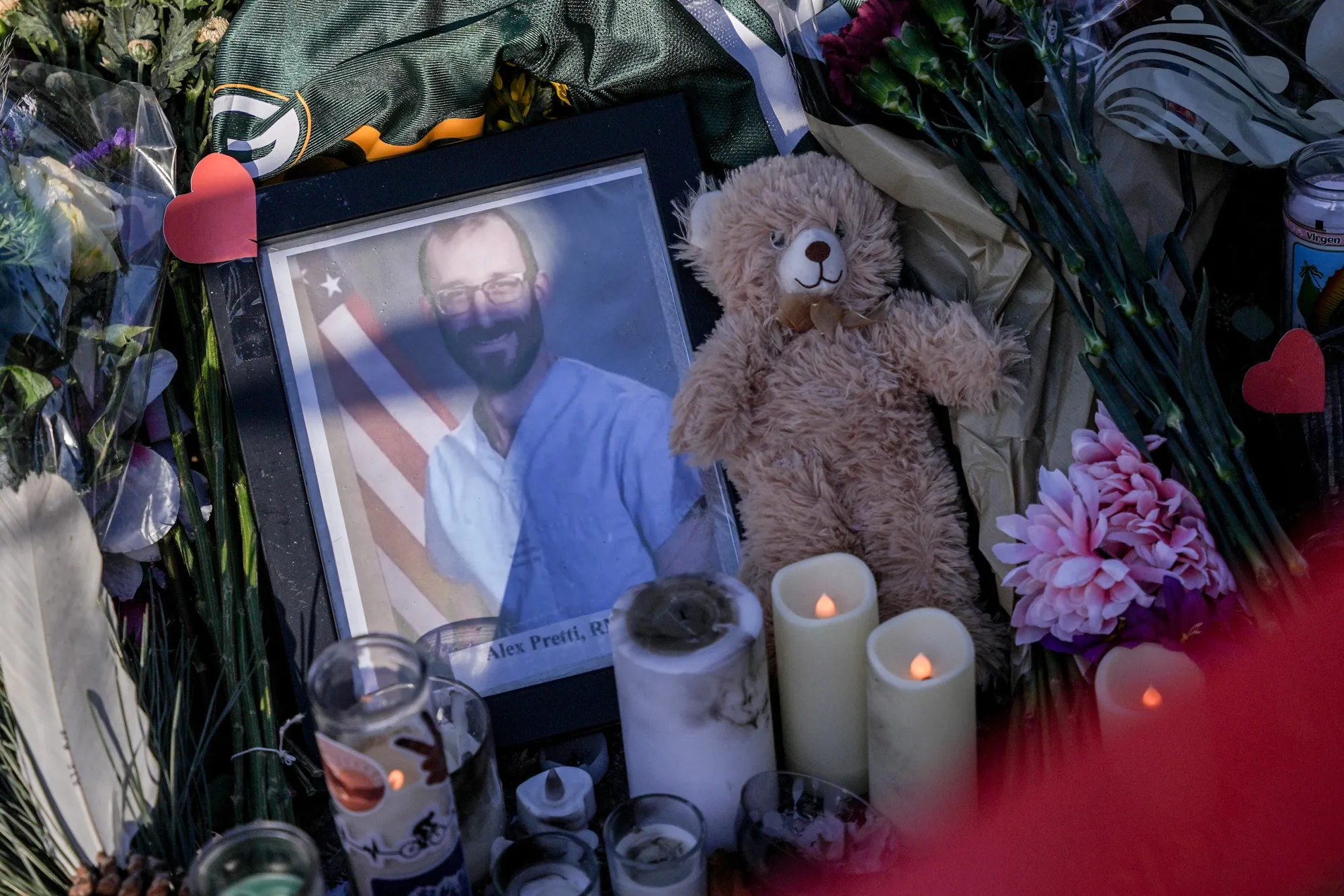 An image of Alex Pretti at a memorial near the scene of a fatal shooting by federal law enforcement officers in Minneapolis.