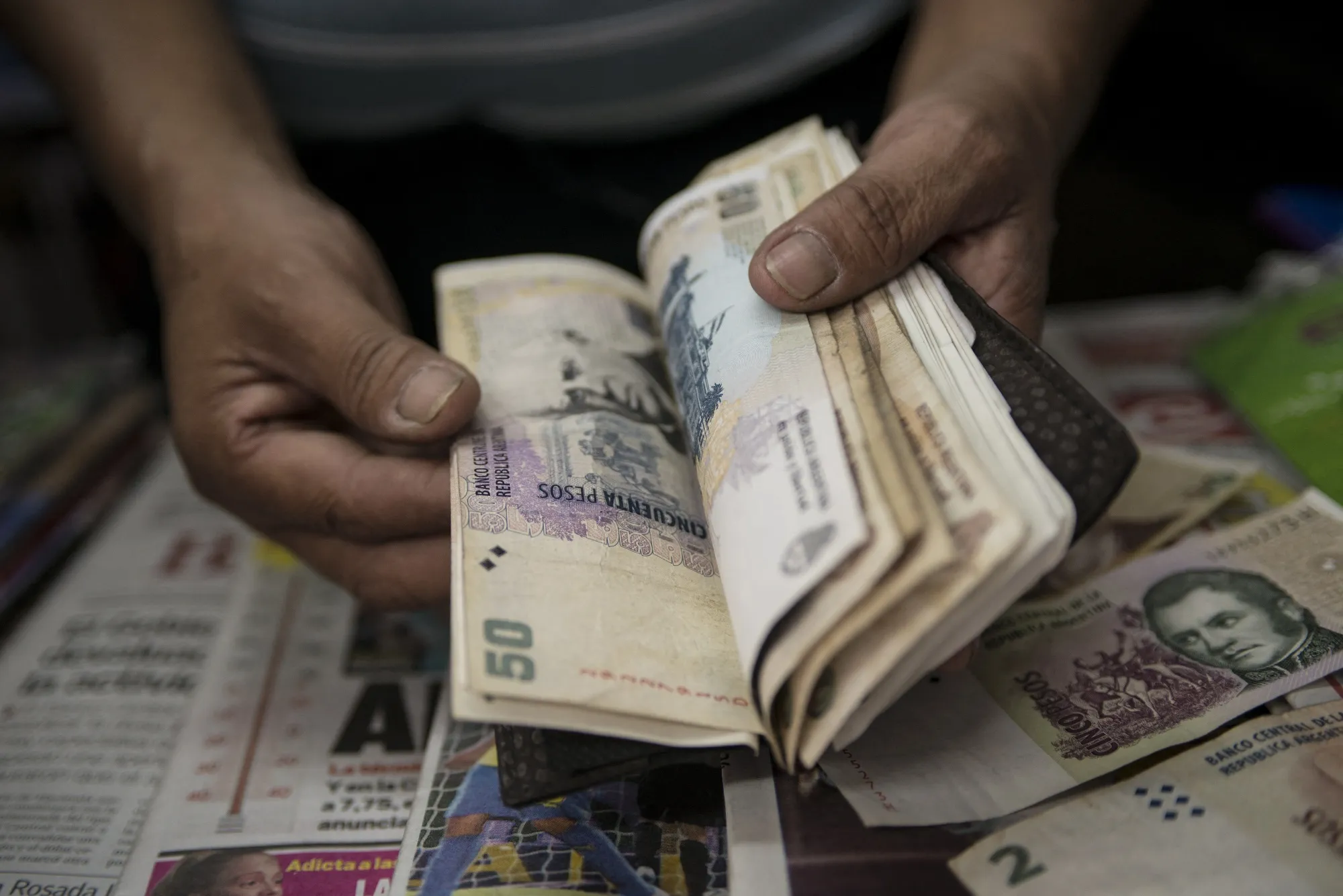 Argentine pesos bills.