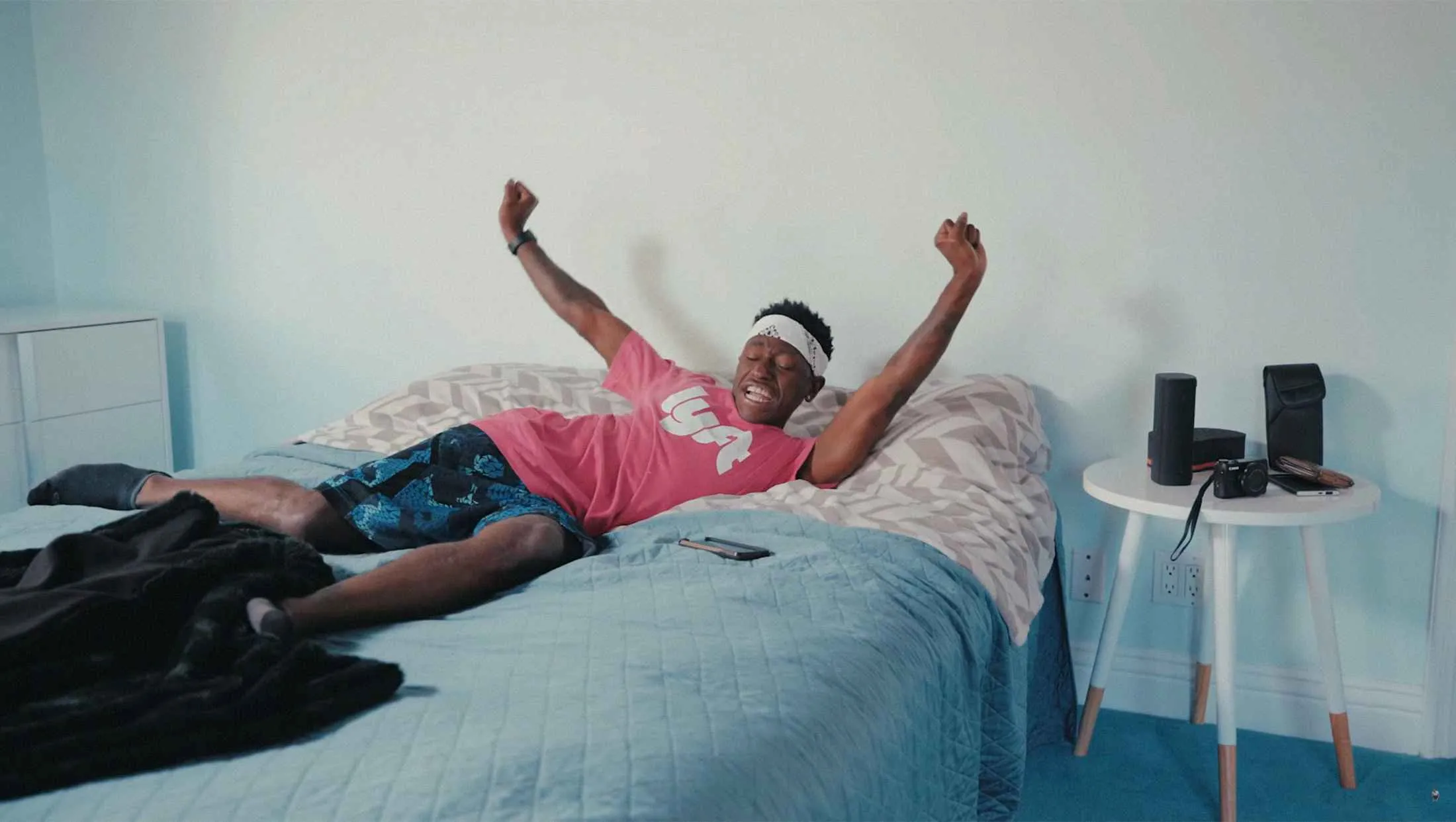 Armstrong hails a Lyft to class and nods to the Fresh Prince of Bel-Air theme, after oversleeping.