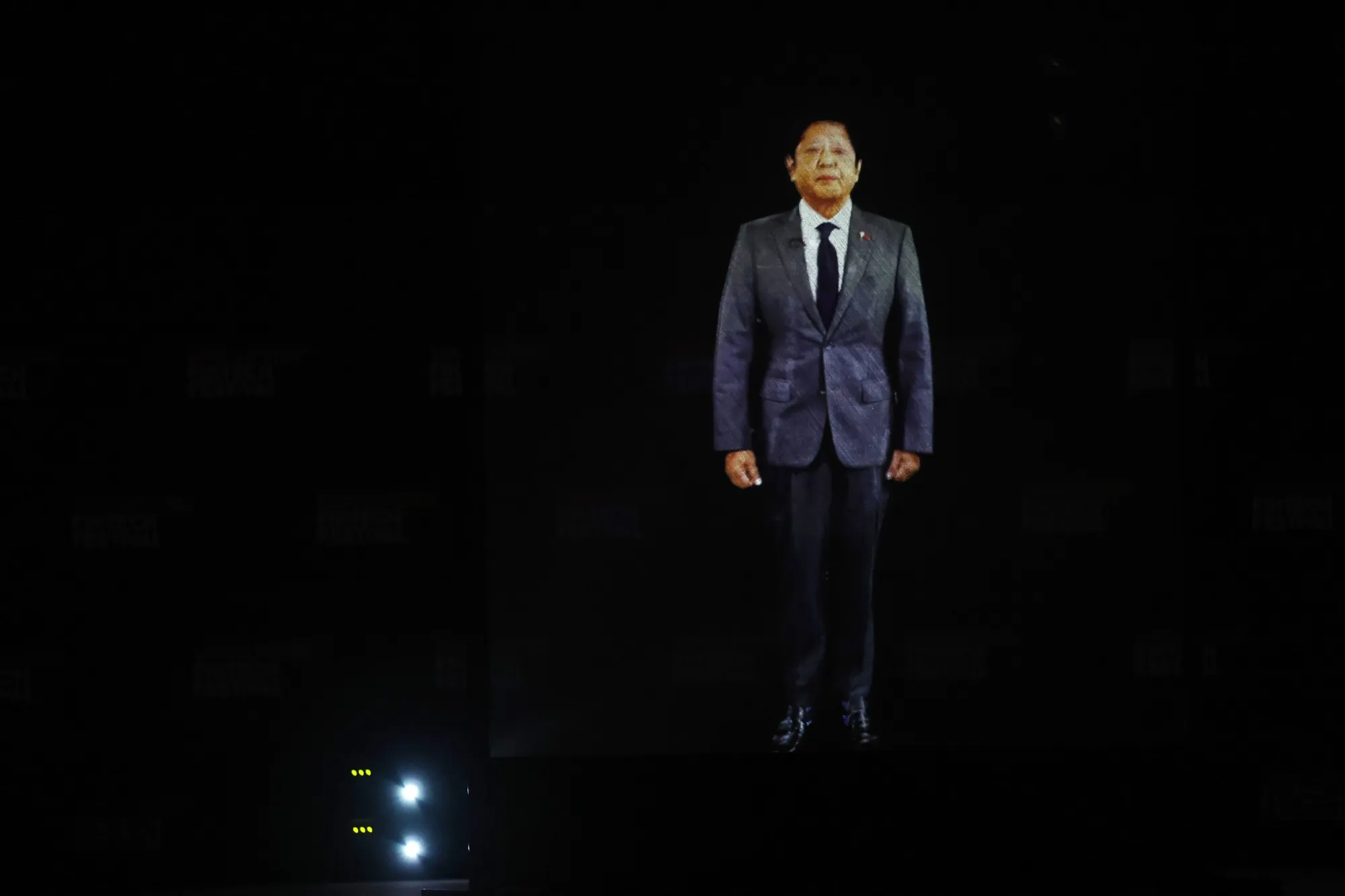 A hologram of Ferdinand Marcos Jr. at the Singapore FinTech Festival.