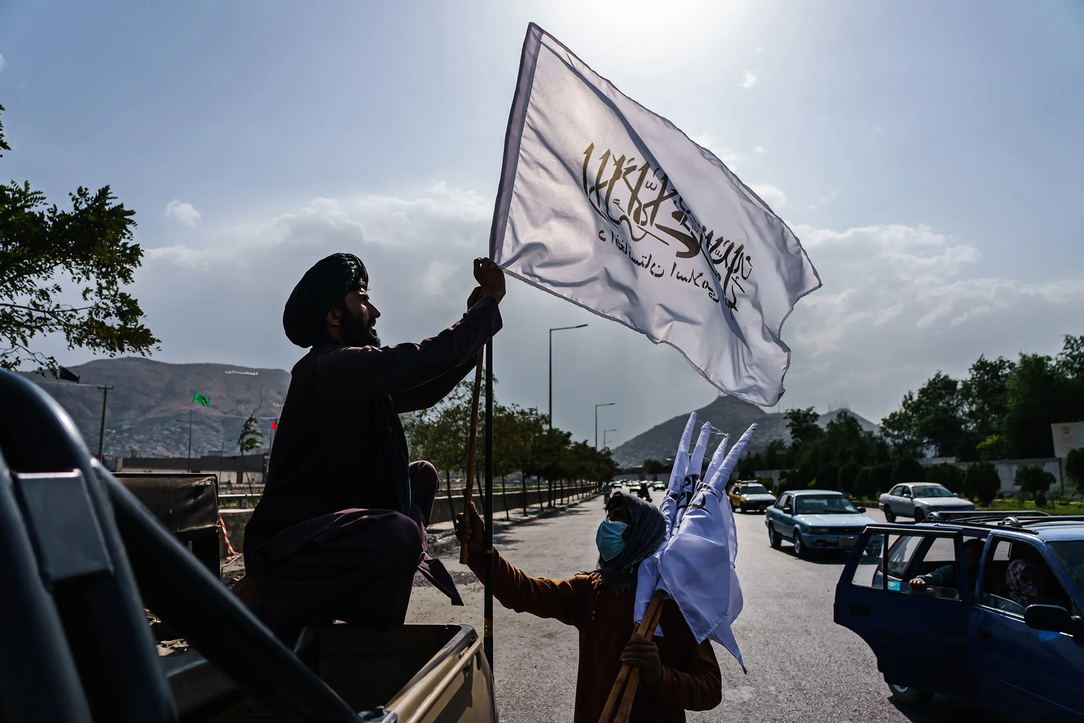 A vendor sells Taliban flags&nbsp;in Kabul, Afghanistan, on&nbsp;Aug. 20.