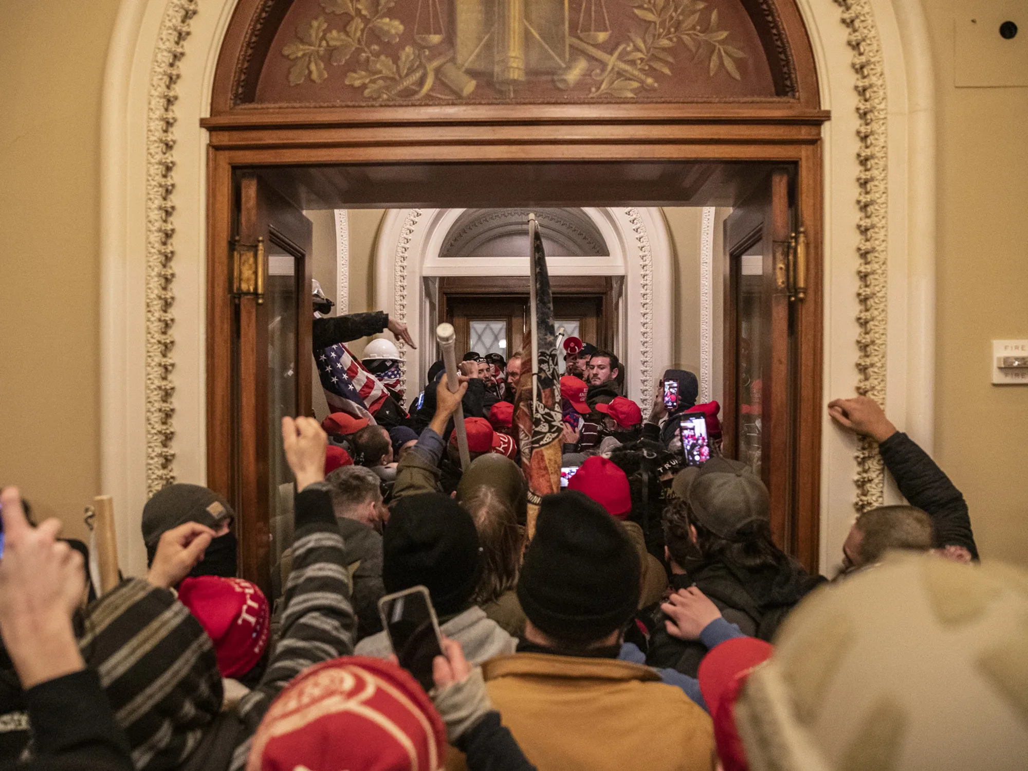 Trump supporters inside&nbsp;the U.S. Capitol after breaching barricades to the building in Washington, D.C. on Jan. 6.