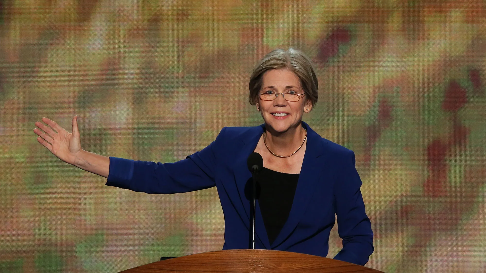 Elizabeth Warren speaks during day two of the Democratic National Convention at Time Warner Cable Arena on September 5, 2012 in Charlotte.
