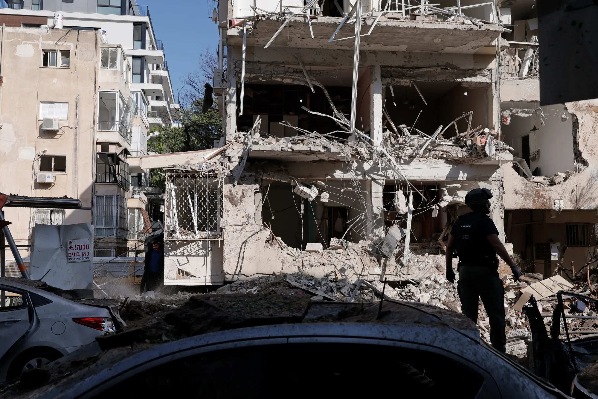 Blast damage to buildings following a missile attack by Iran in Tel Aviv, Israel, on March 24.