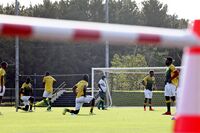 Members of South Africa’s national soccer team during practice in Chiba prefecture, July 20.