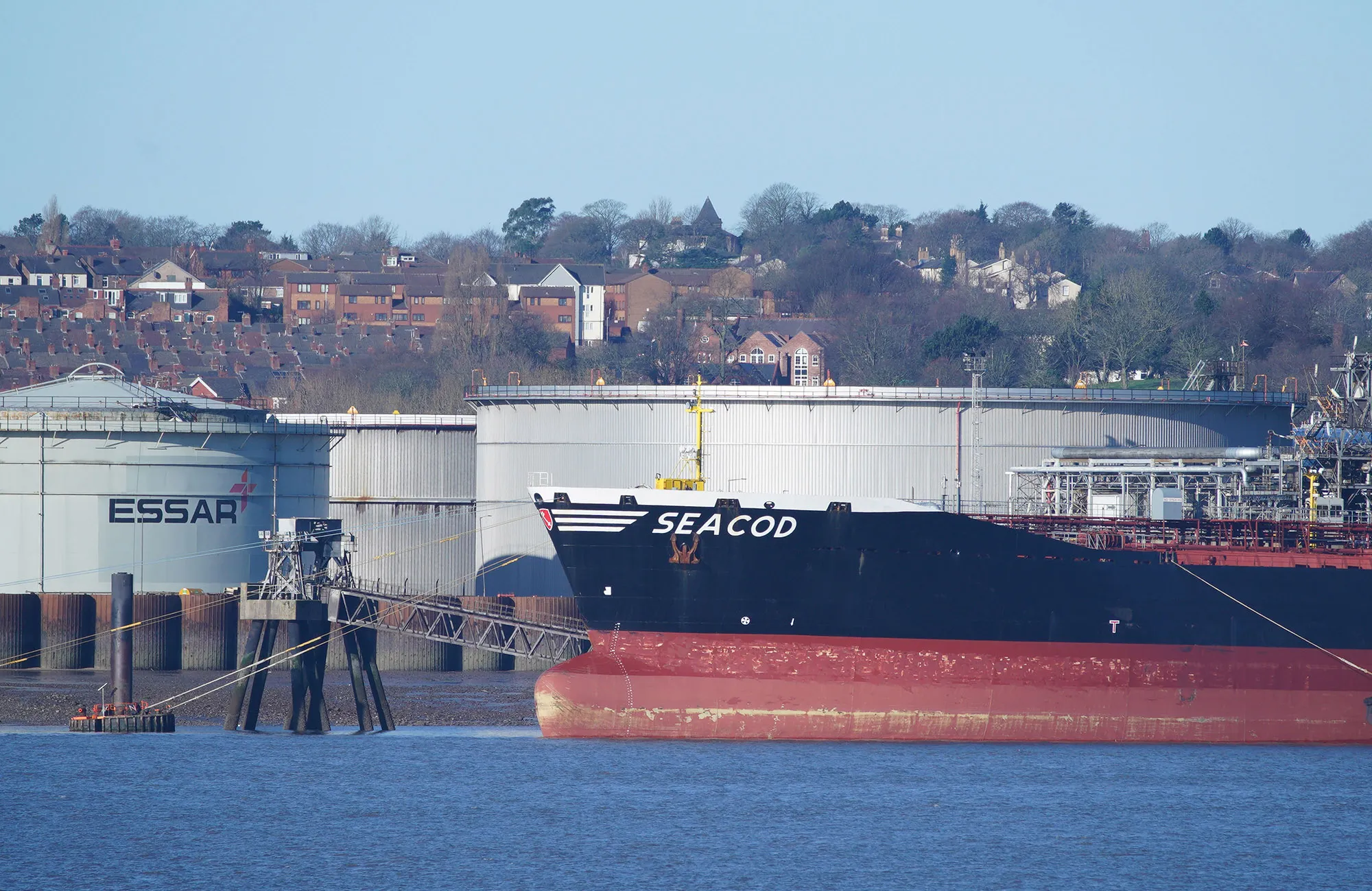 The German flagged Seacod oil tanker moored at Birkenhead Docks near the Stanlow Oil Refinery, on March 5.&nbsp;