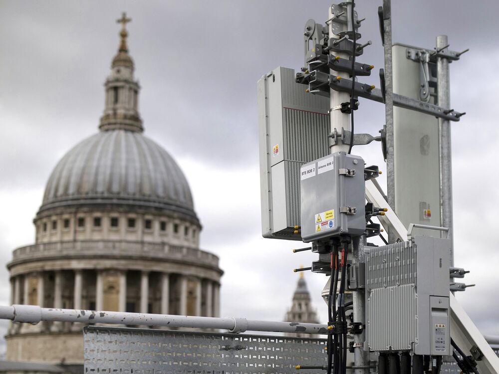An array of 5G masts including Huawei equipment in central London.