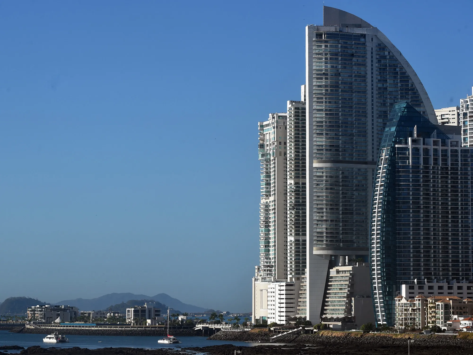 The Trump Ocean Club International Hotel, tallest, overlooks the water in Panama City.&nbsp;